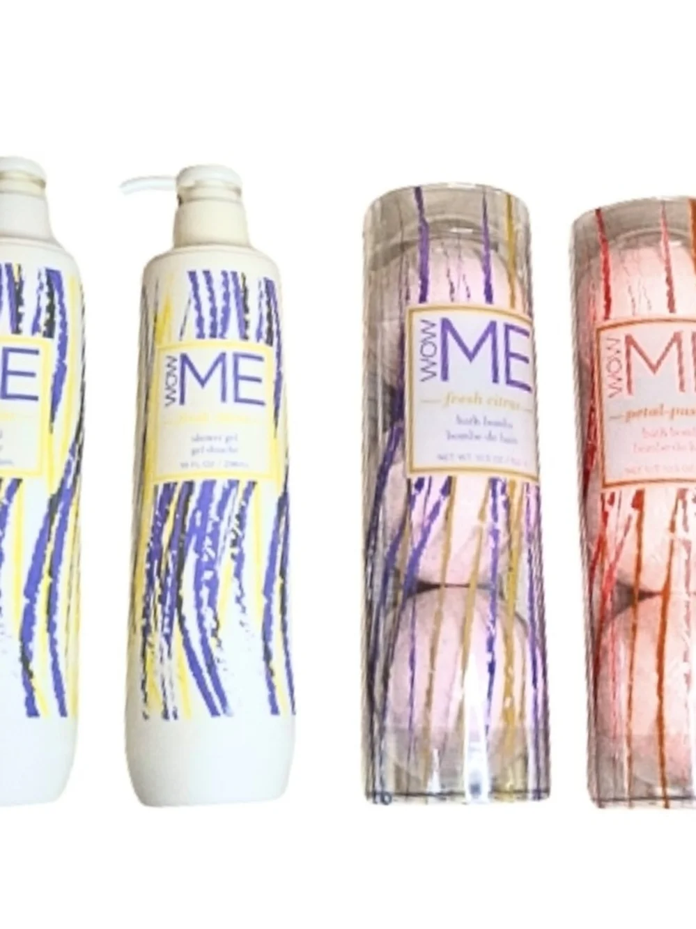 WOW ME Bath Body Spa Gift Set Bundle  2 Shower Gels & 2 Bath Bombs $48 Retail